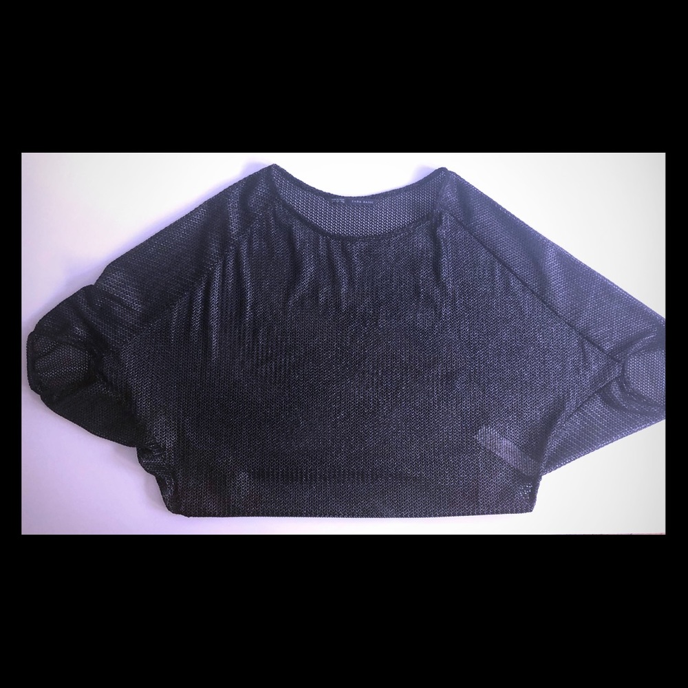 Zara Basic Black/gold mesh dolman sleeve top sz L